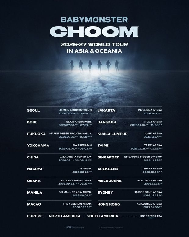 Pada (11/5), BABYMONSTER merilis serangkaian jadwal tur dunia terbaru yang bertajuk 'CHOOM'.