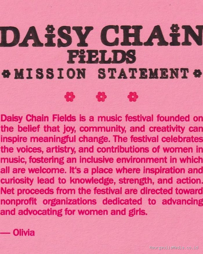 Daisy Chain Fields akan donasikan seluruh pendapatannya untuk sejumlah badan amal sebagai bagian dari misi.